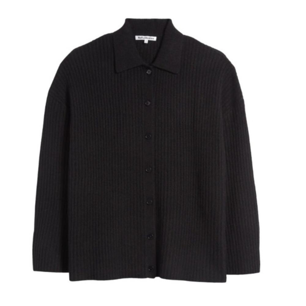 REFORMATION Fantino Black Ribbed Cashmere Button Collared Cardigan Sweater XS - Picture 3 of 13